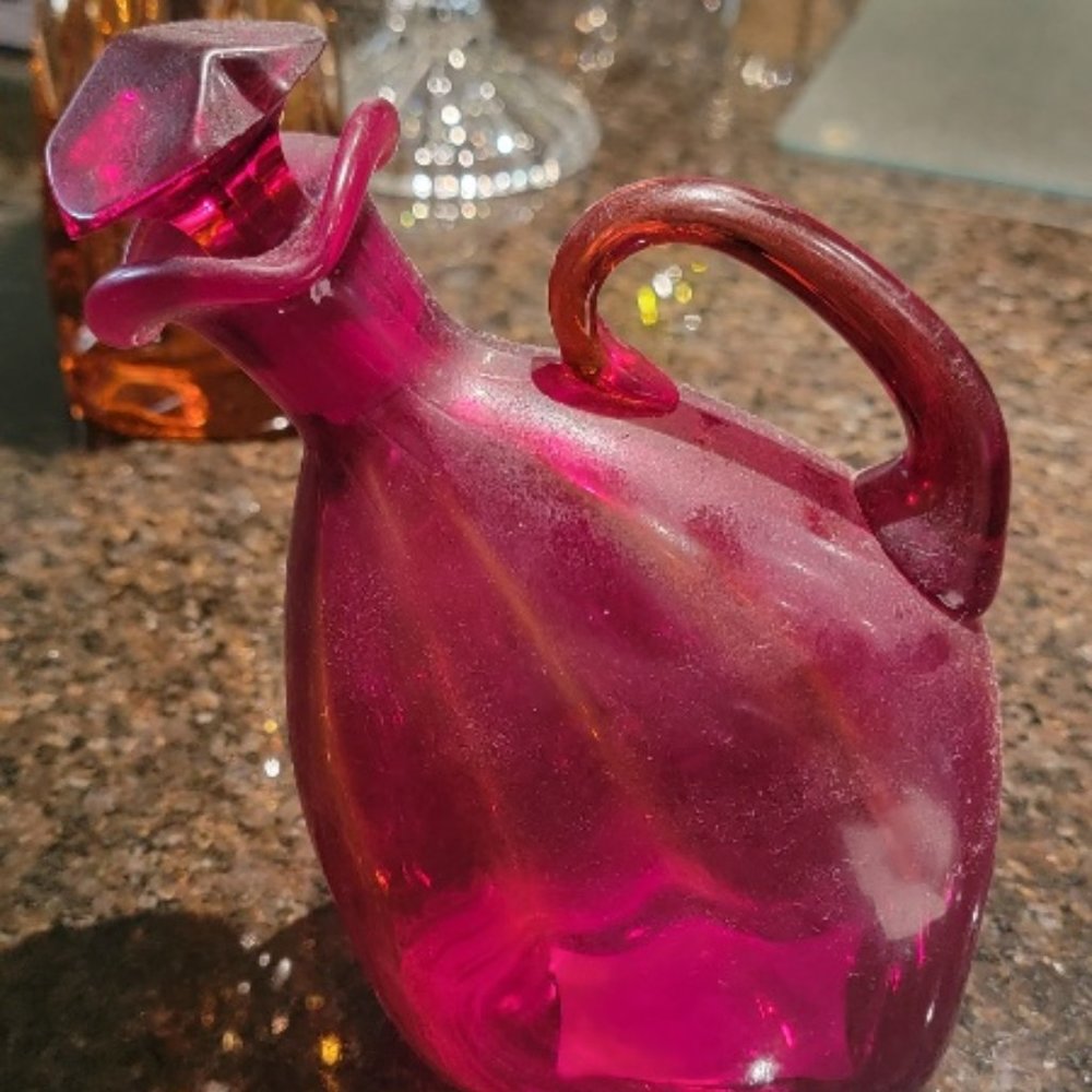 Vintage Cranberry Red Glass Wine Whiskey Decanter With Stopper